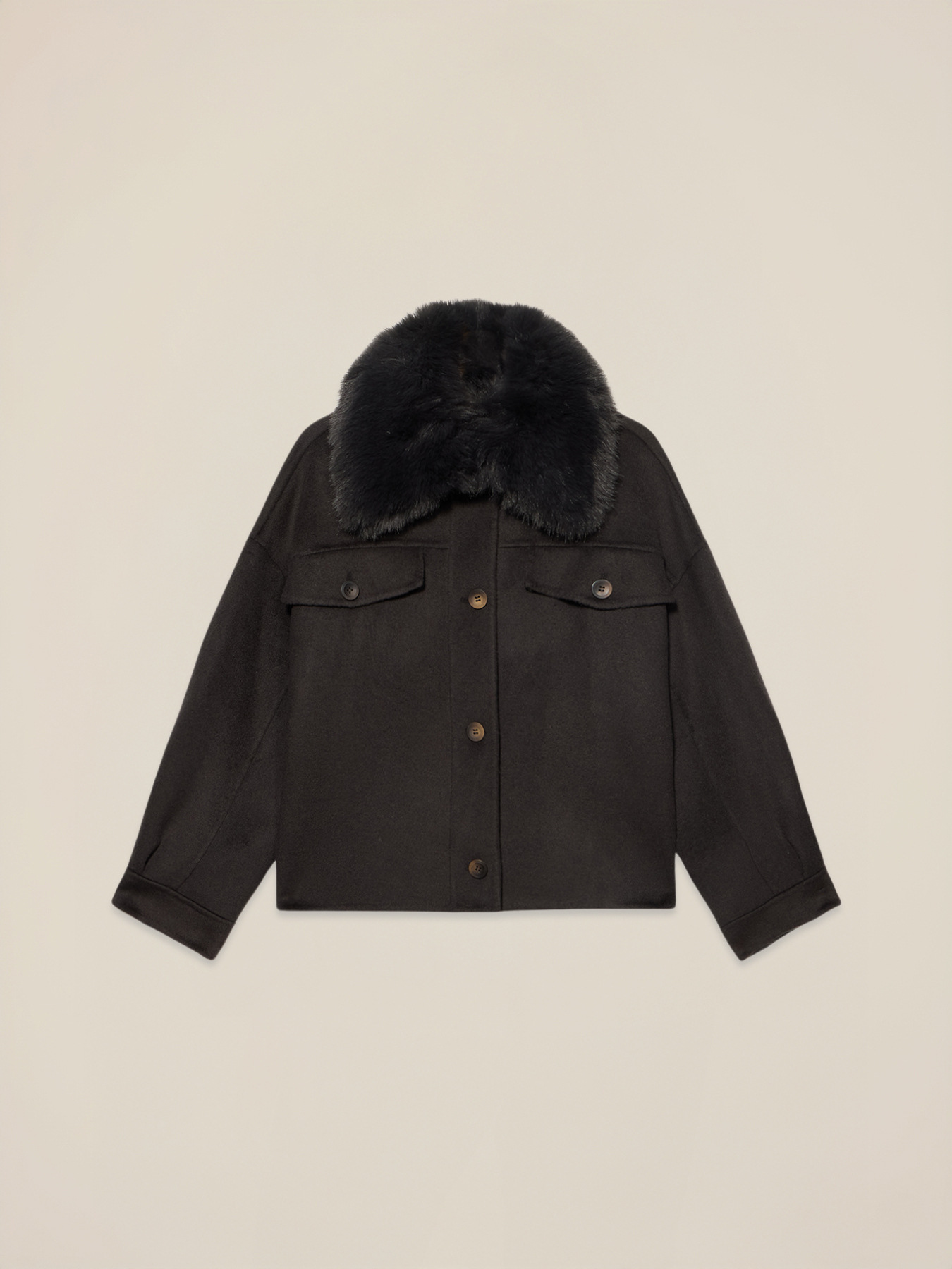 Short mixed wool coat with furry collar image number 3