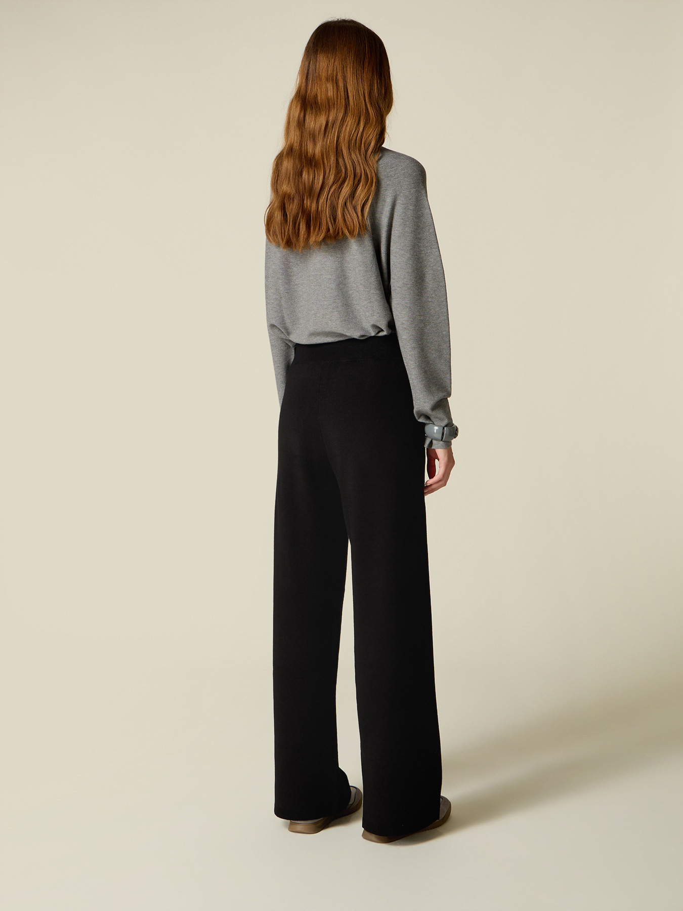 Knitted palazzo pants with stone details image number 1
