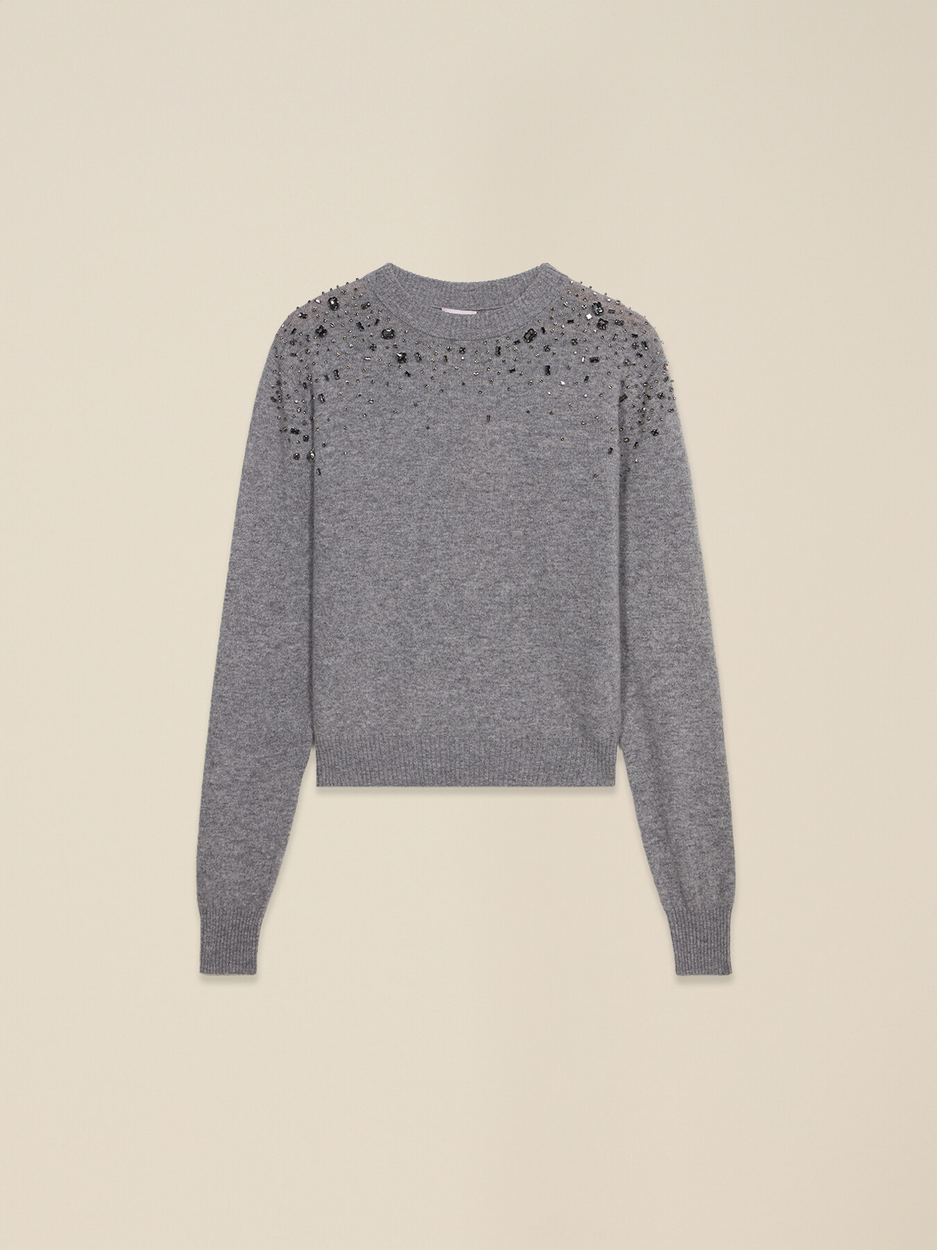 Maglia girocollo in pura lana con castoni image number 3