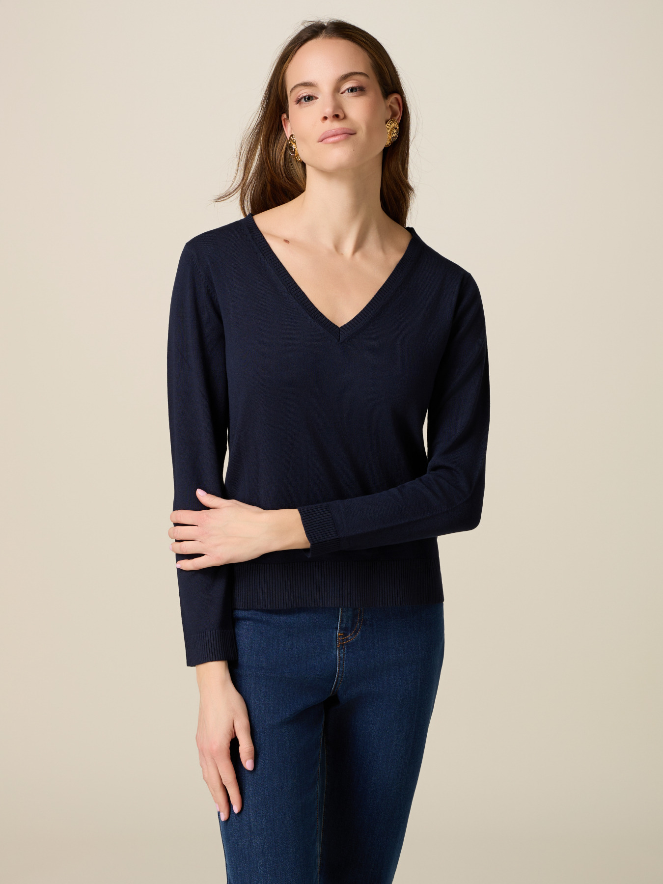 Maglia misto viscosa scollo a V image number 0