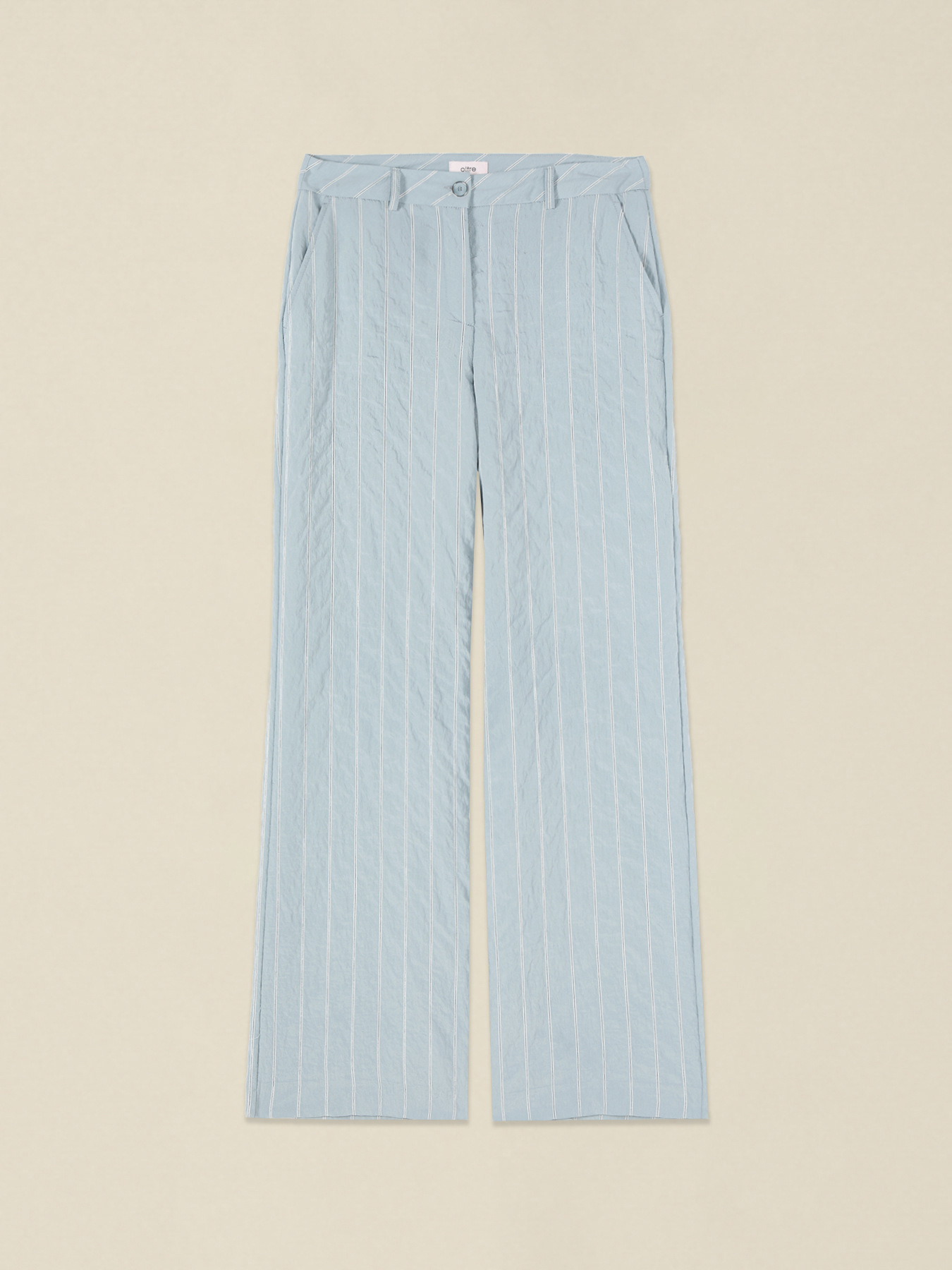 Gestreifte Palazzo-Hose mit Crinkle-Effekt image number 4