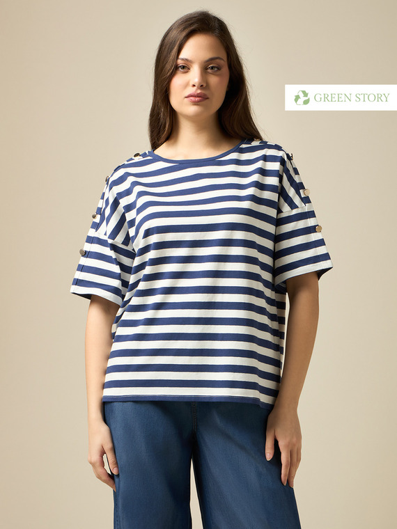Striped cotton blend T-shirt