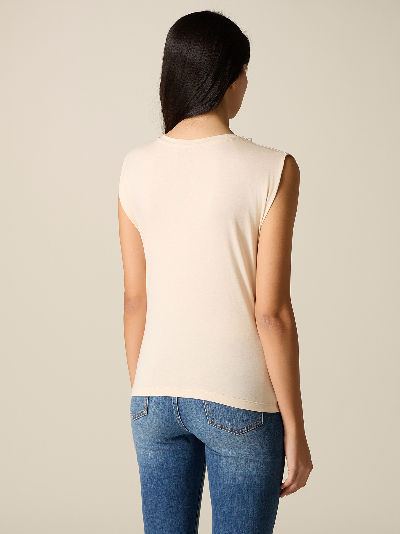 Cotton t-shirt with pearls image number 1