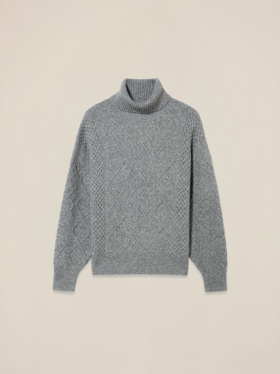 Rollkragenpullover aus Wollmischung mit Rautenmuster