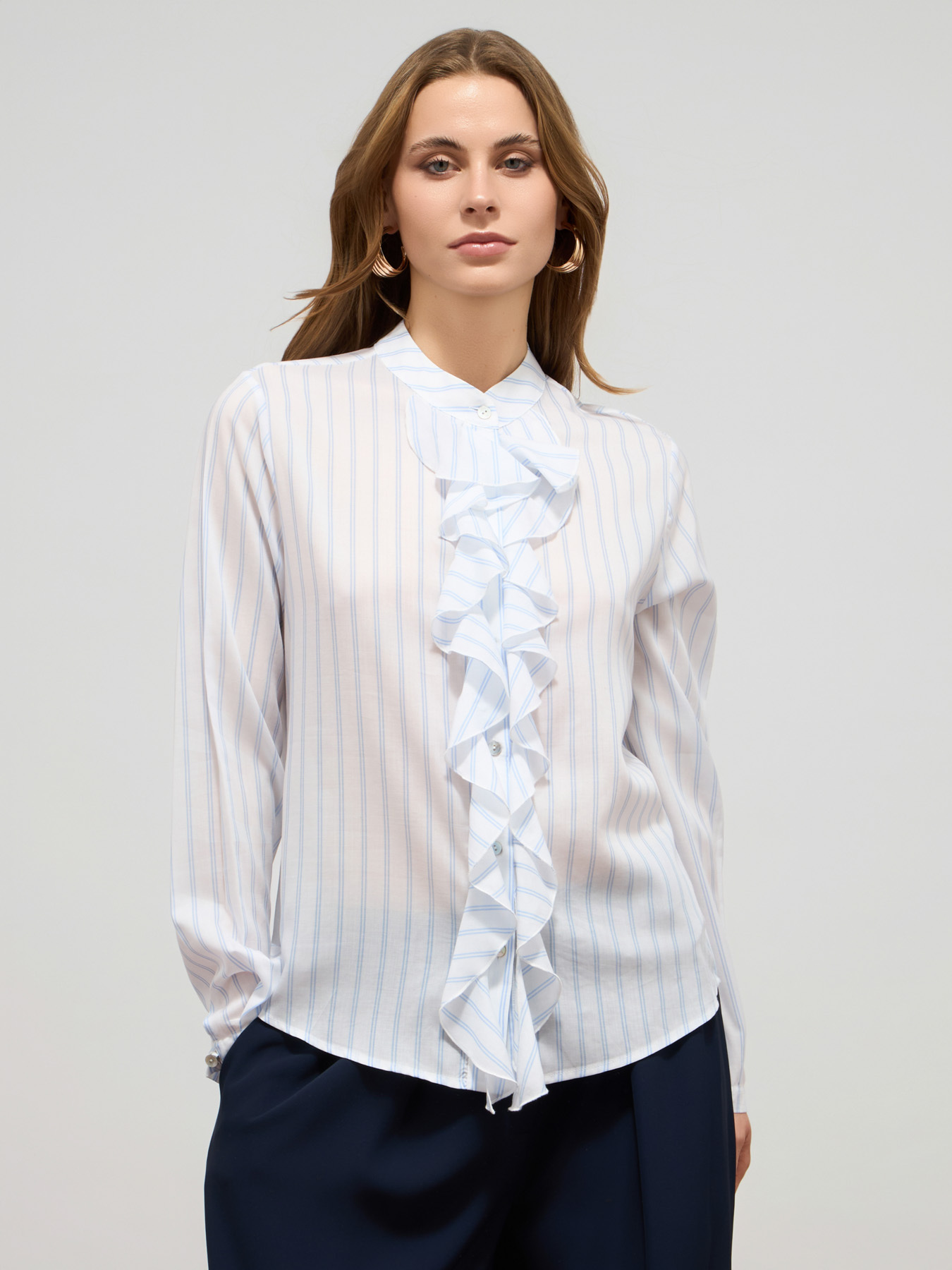Camicia a righe con volant image number 0