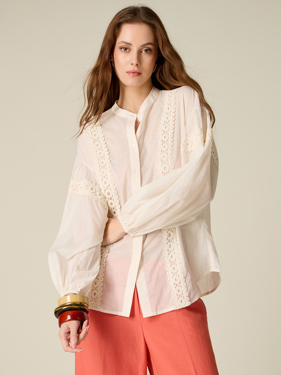 Cotton muslin shirt with crochet