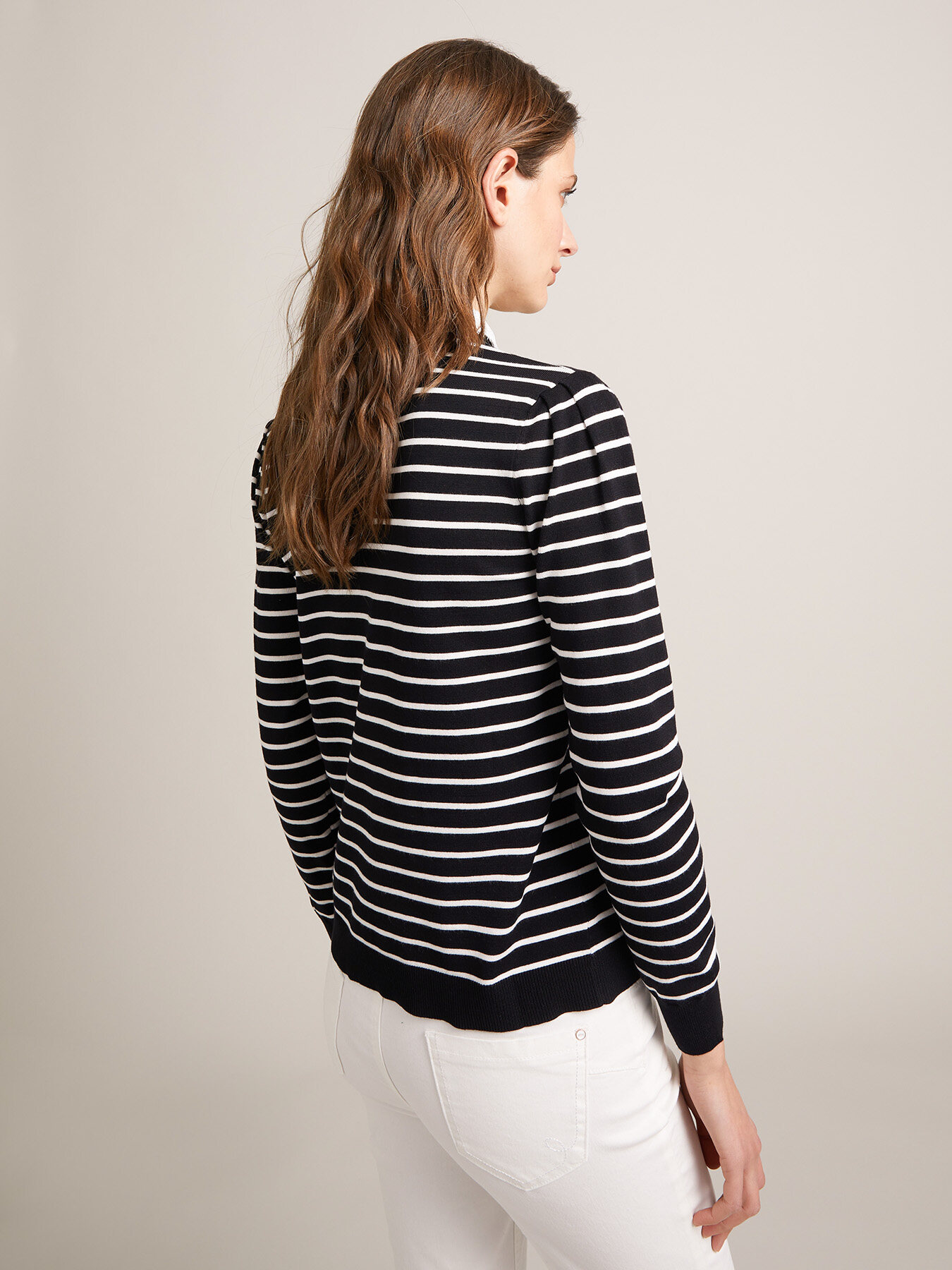 Striped sweater with lace collar image number 1