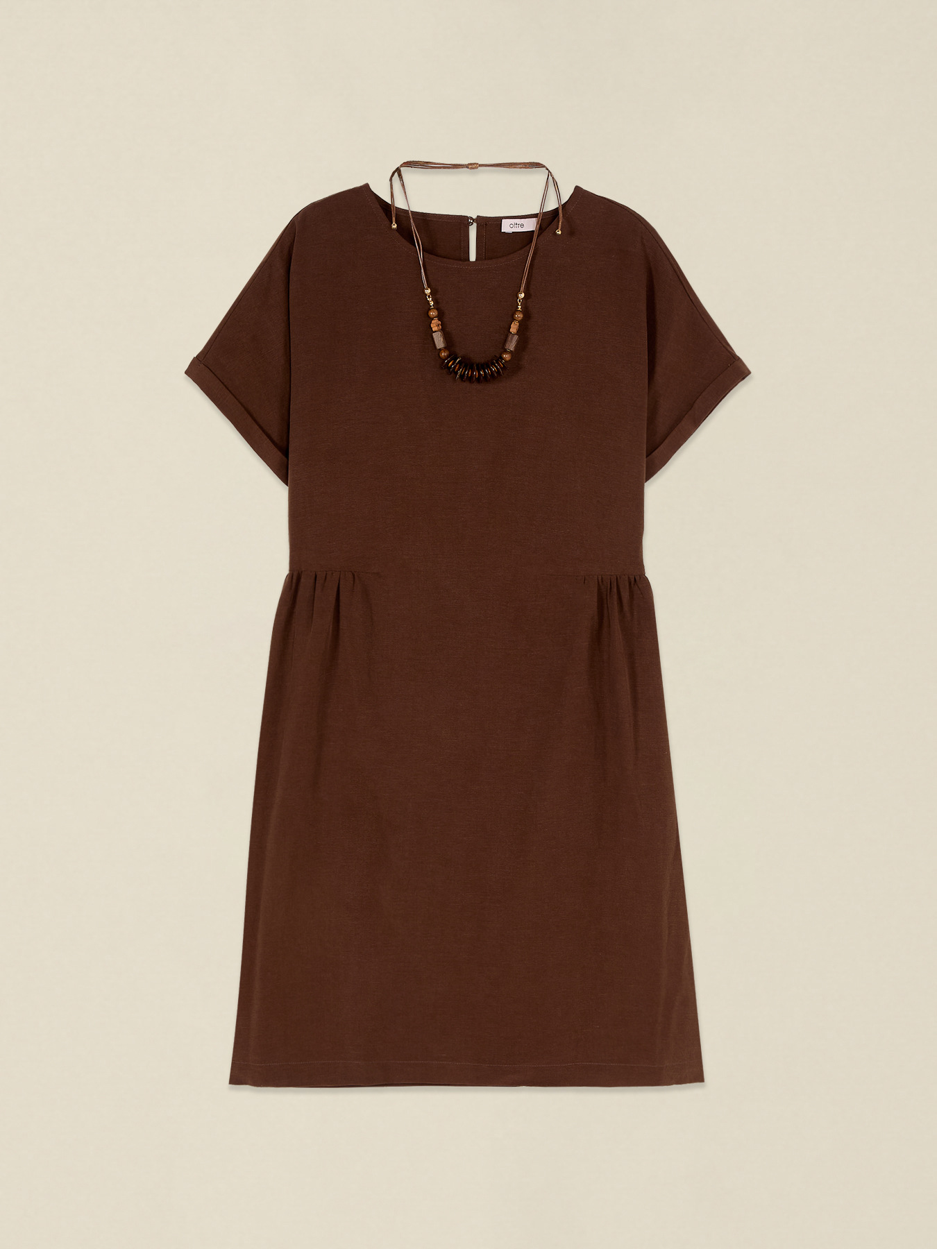 Vestito flare misto lino con collana image number 3
