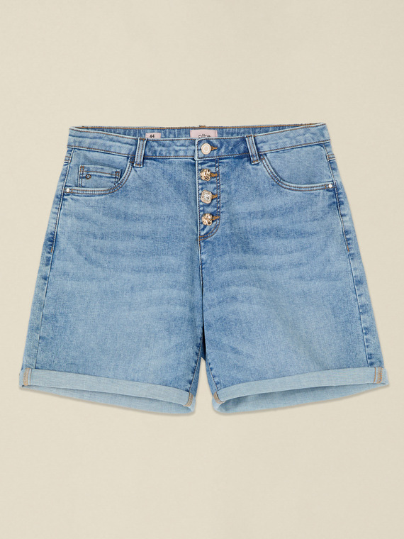 Denim shorts with jewel buttons