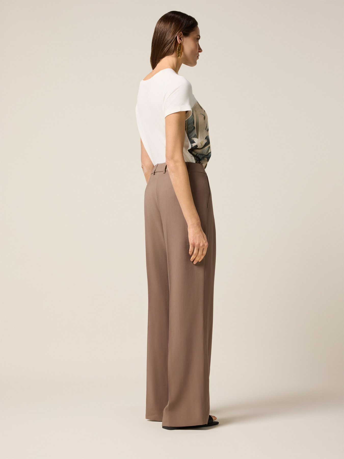 Pantaloni palazzo din țesătură amestec de viscoză image number 1