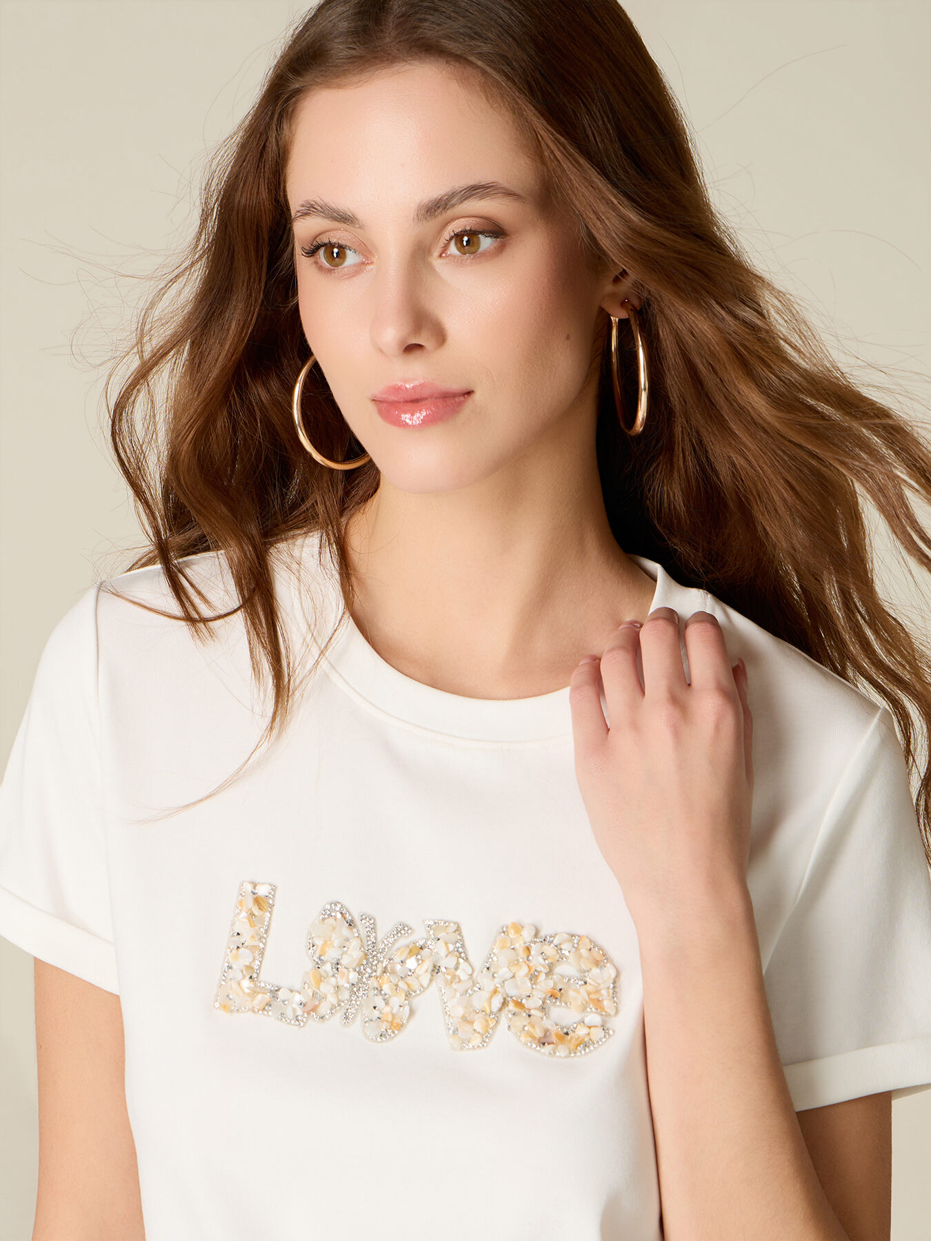 T-shirt with jewel embroidered lettering image number 2