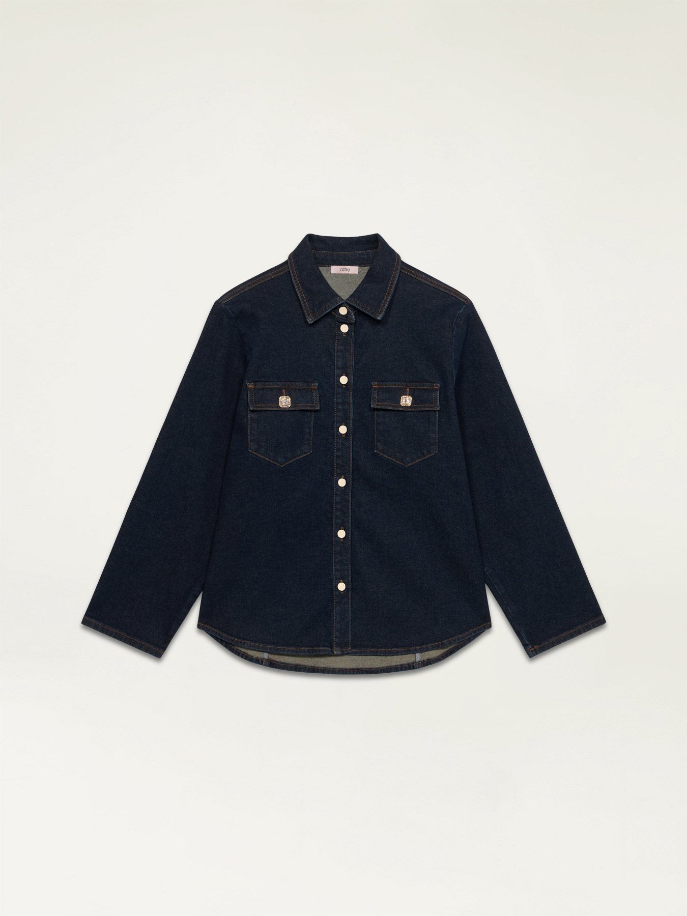 Camicia in denim con bottoni gioiello image number 3
