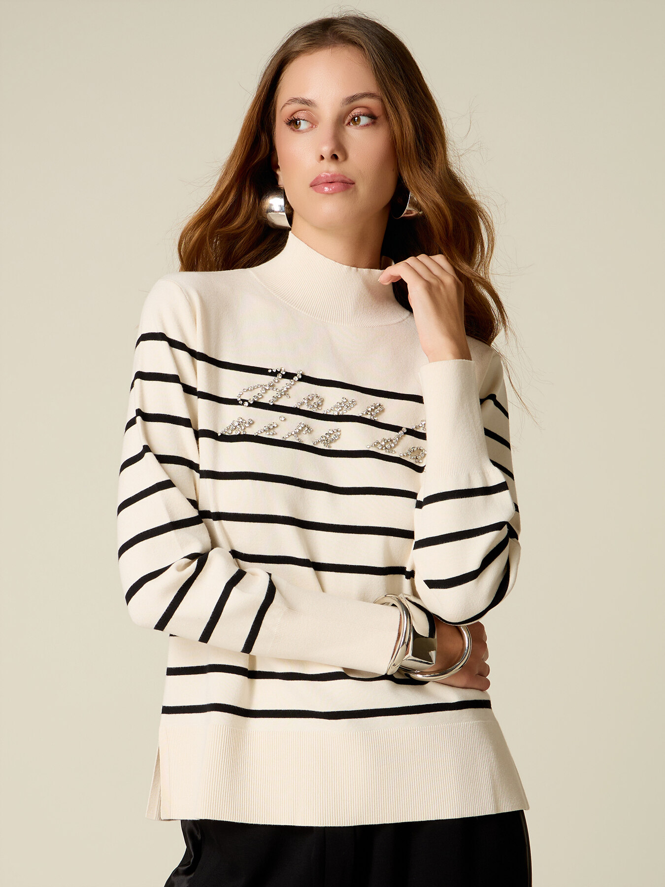 Sweater with jewel lettering embroidery image number 0