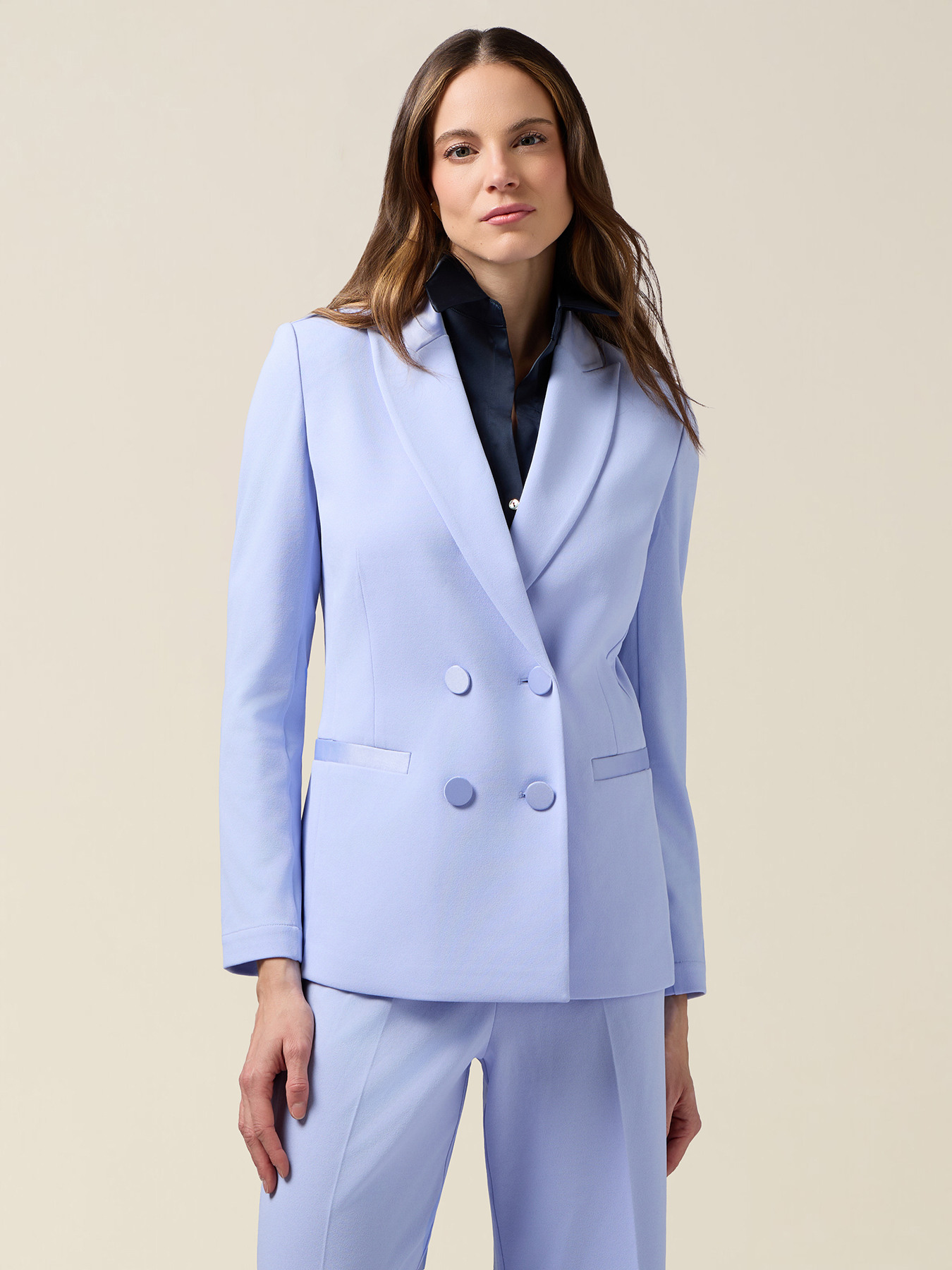 Double-breasted blazer with covered buttons image number 0