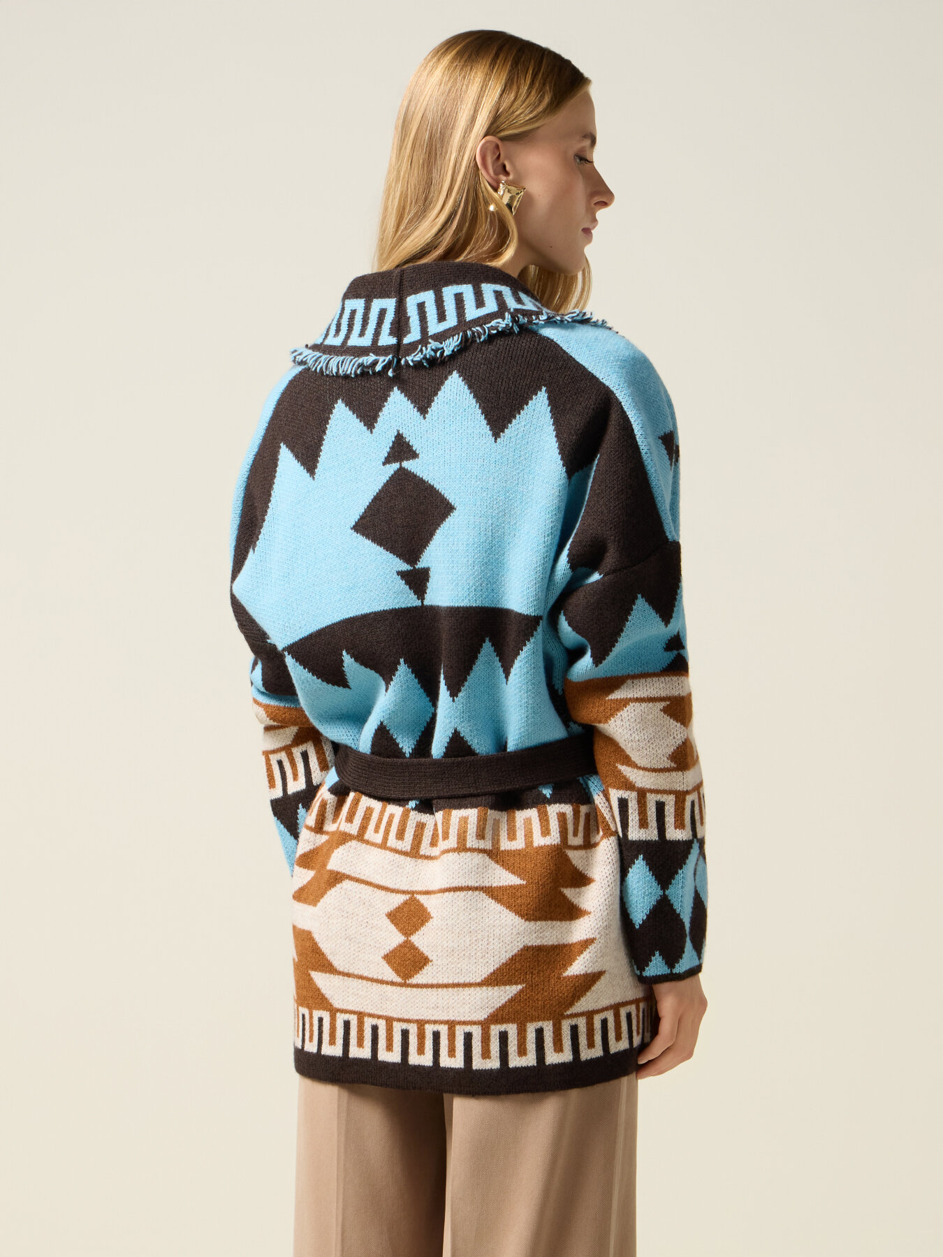 Jacquard cardigan with fringes image number 1