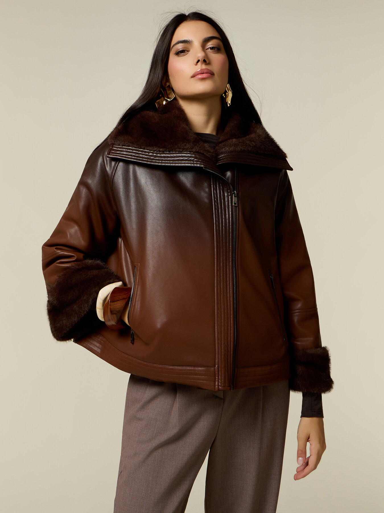 Jacket with faux fur-effect inserts image number 0