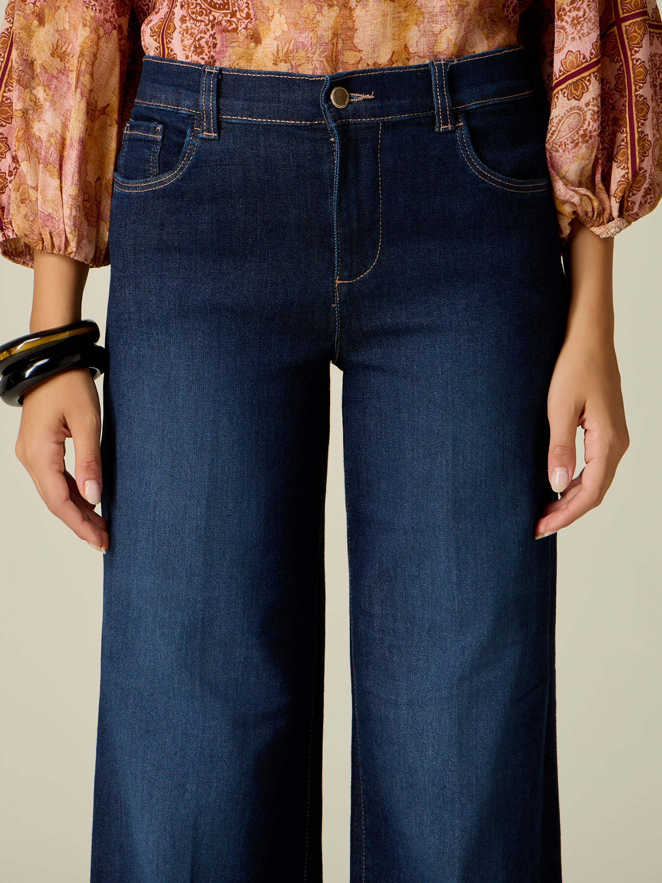 Jeans wide leg a lavaggio scuro image number 2