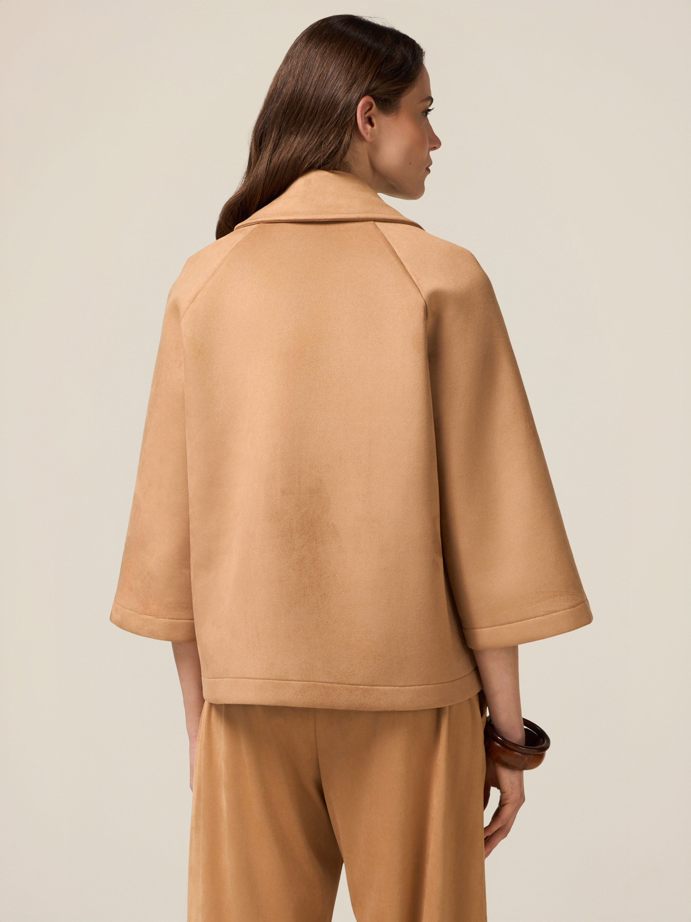 Suede-effect caban coat with brooch image number 1
