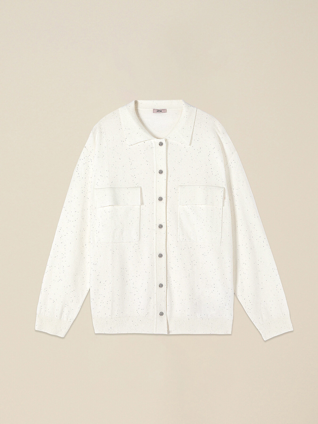 Cardigan effetto camicia in maglia con micro paillettes image number 3