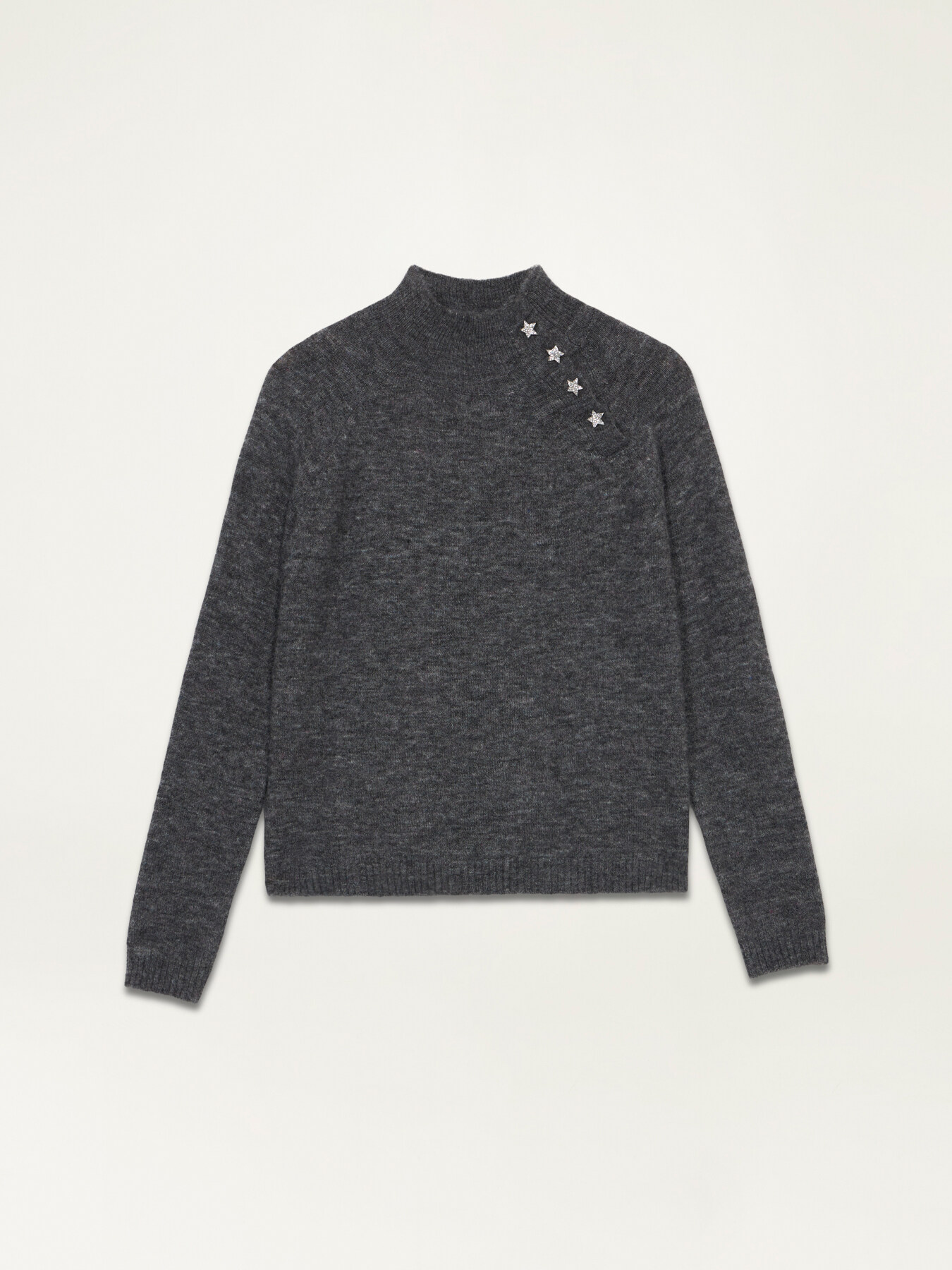 Pull col roul&eacute; de laine m&eacute;lang&eacute;e avec boutons bijoux image number 3