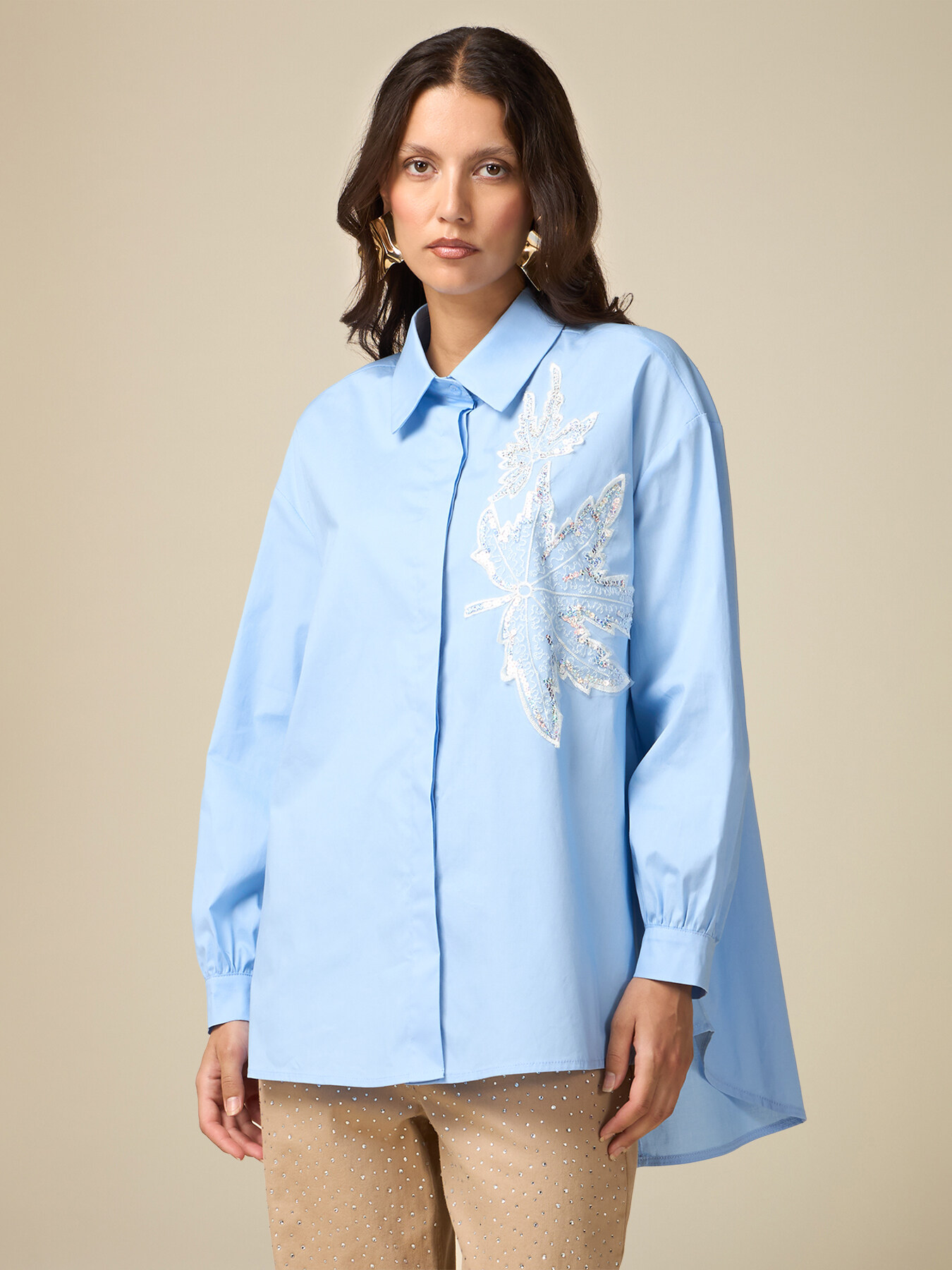 Oversized shirt with jewel patch image number 0