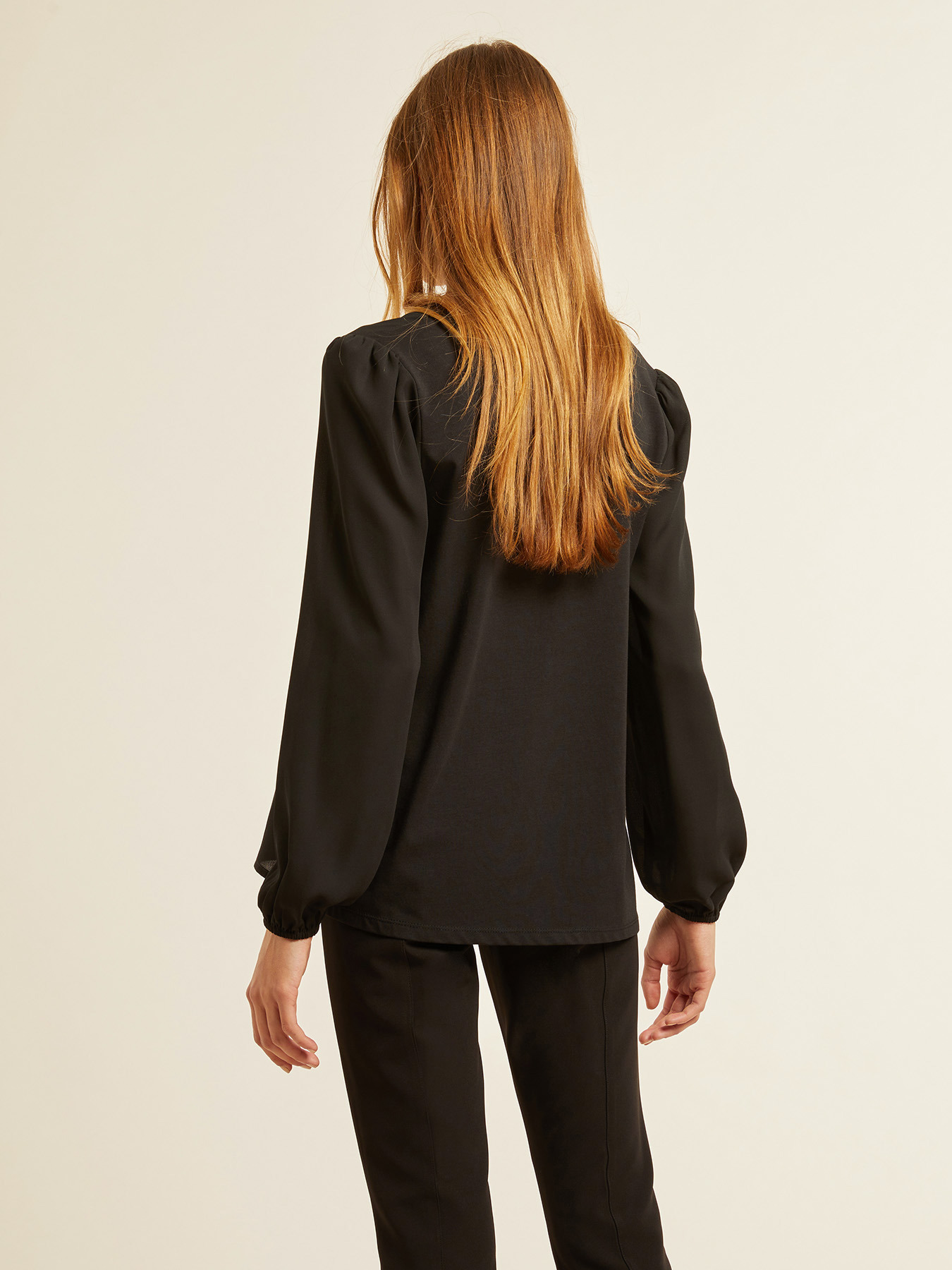 Blusa bimaterica con pizzo image number 1