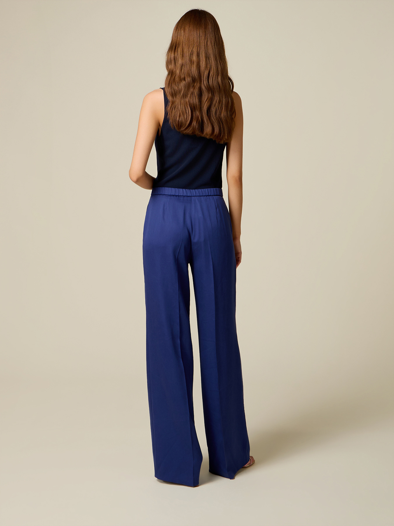 Pantalon palazzo en satin de lyocell image number 1