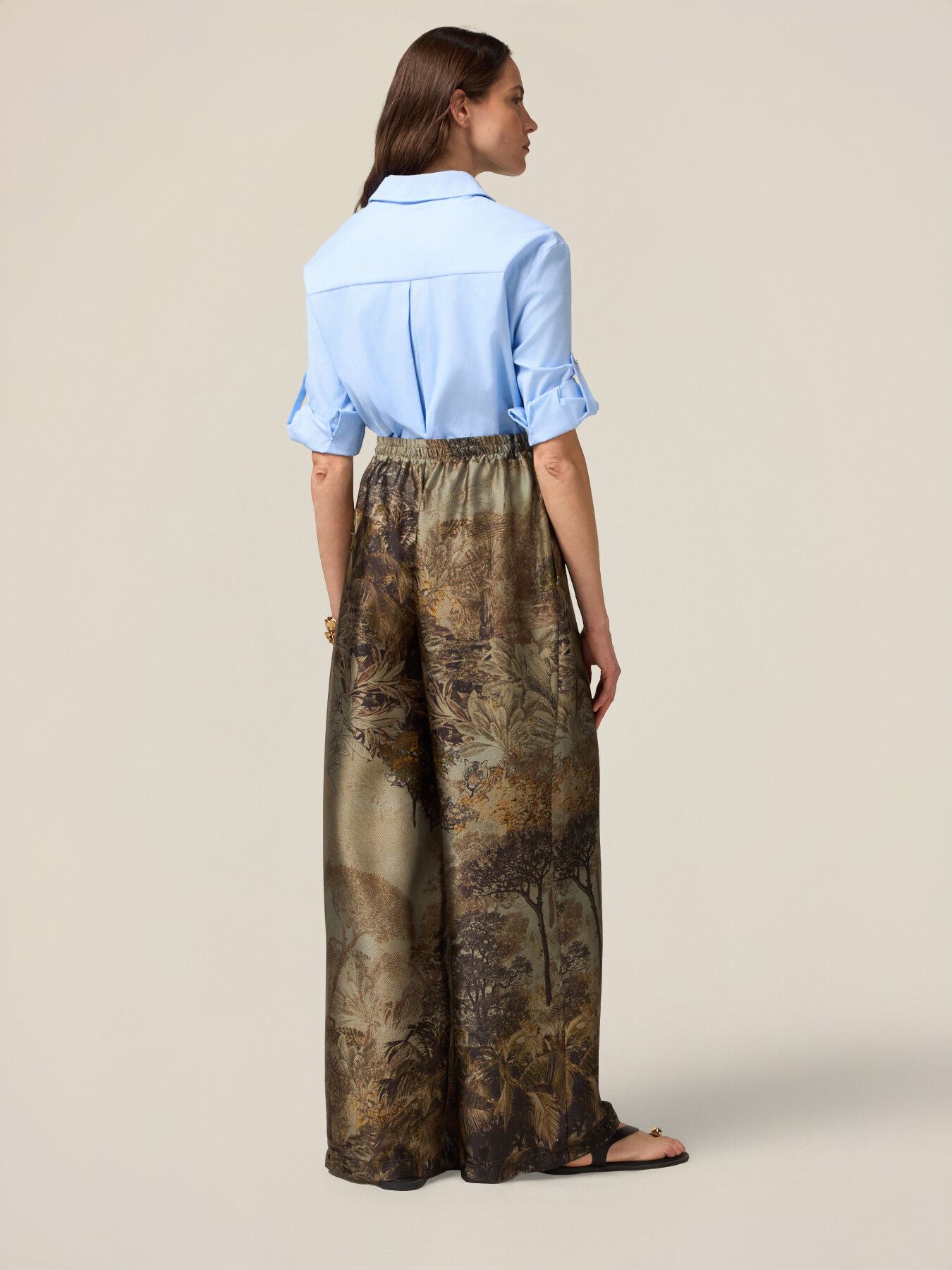 Pantaloni palazzo in raso fantasia image number 1