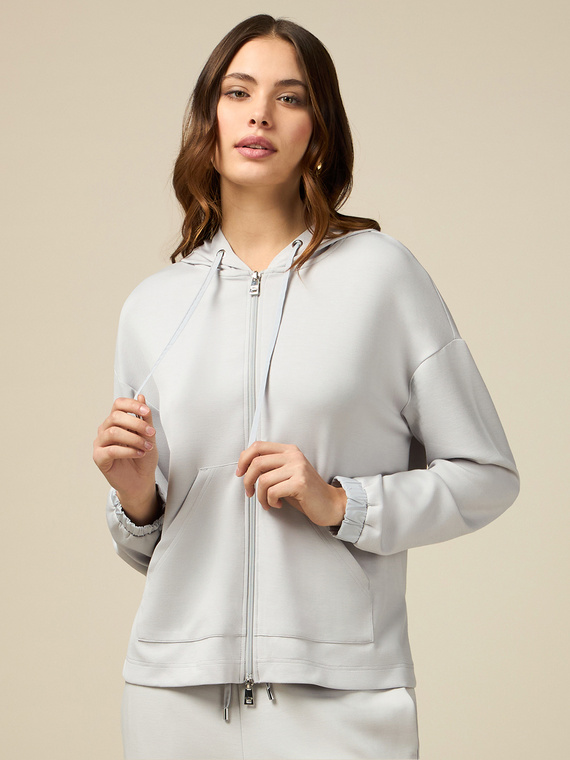 Soft touch sweatshirt with zip and hood
