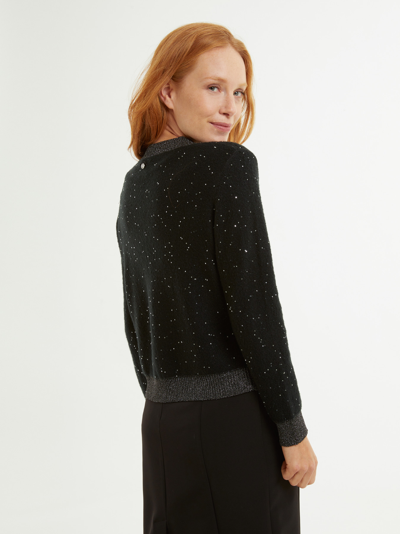 Cardigan bicolor con paillettes image number 1