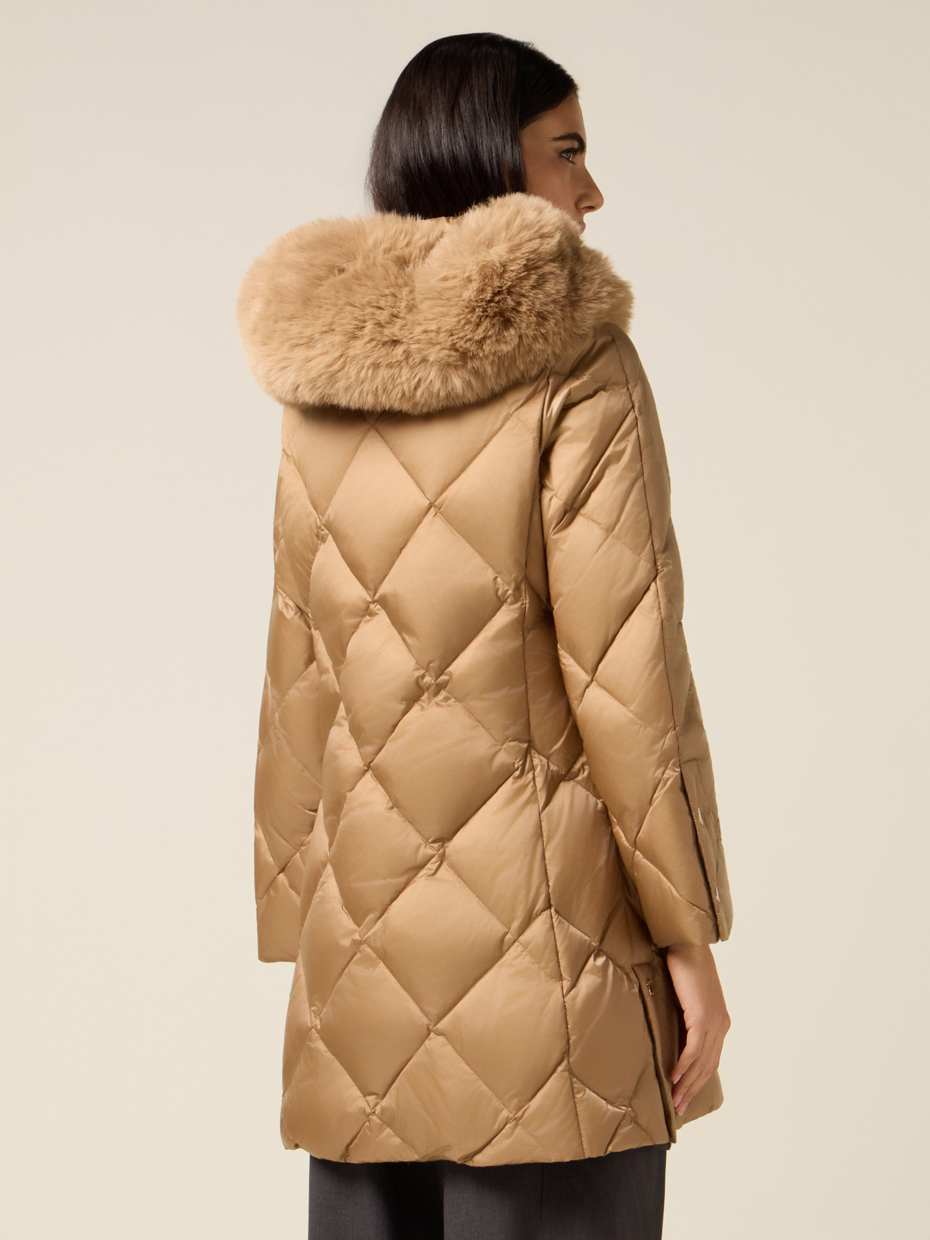 Midi quilted down jacket with real feather image number 1