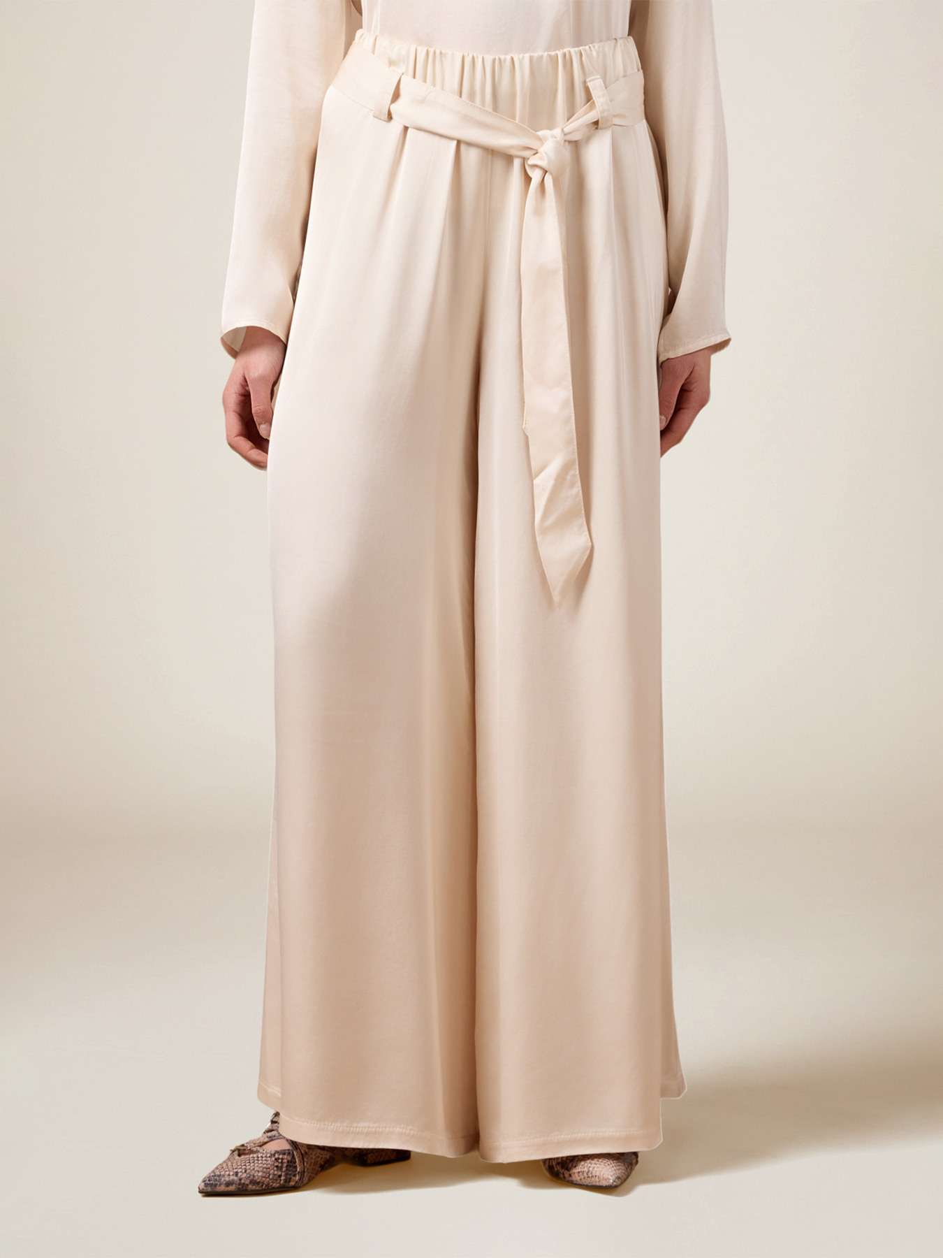 Wide-leg palazzo pants with sash belt image number 4