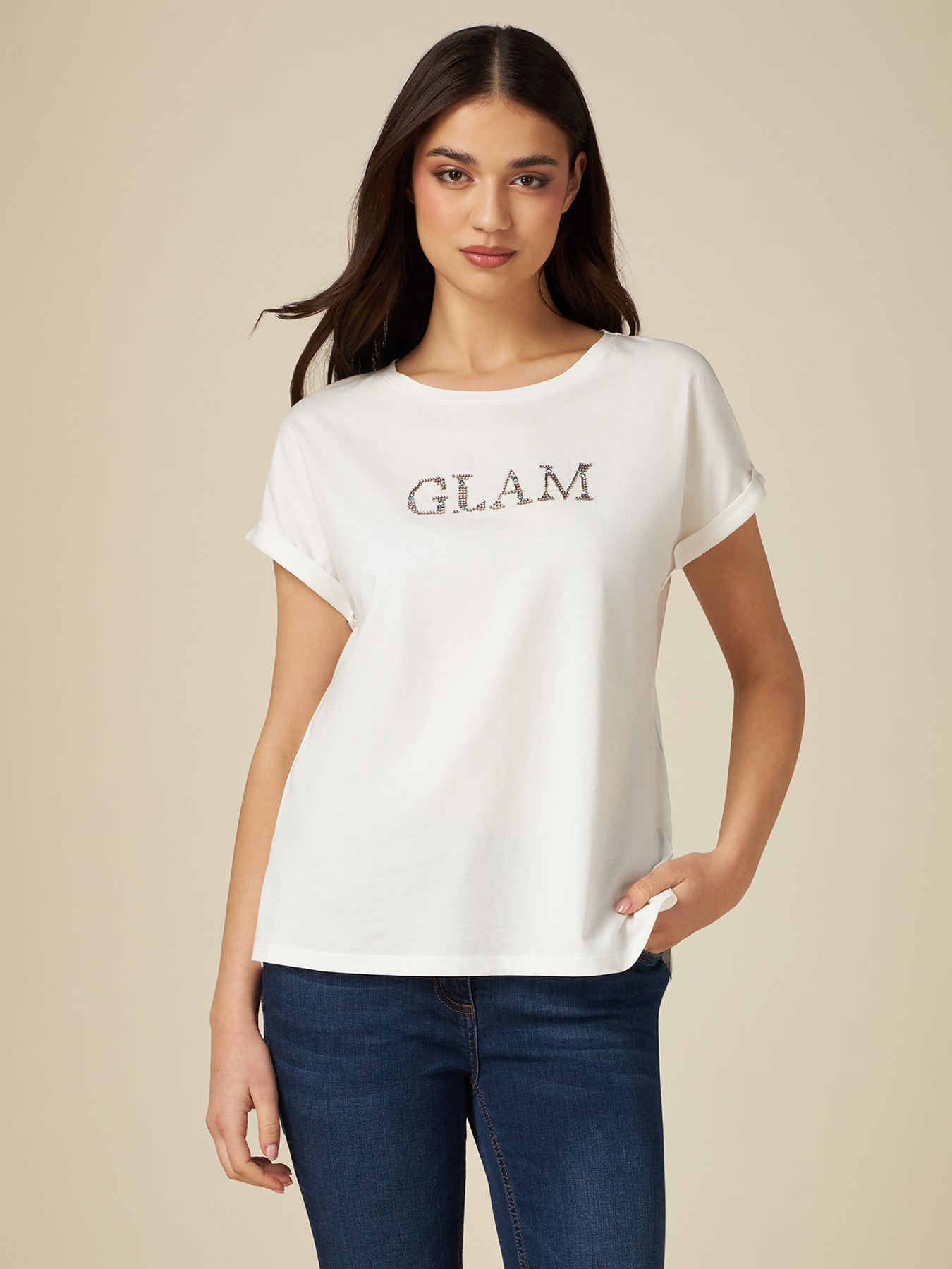 T-shirt with lettering embroidery image number 0