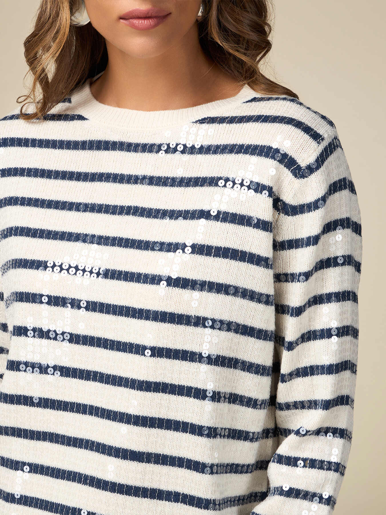 Gestreifter Pullover mit Pailletten image number 2