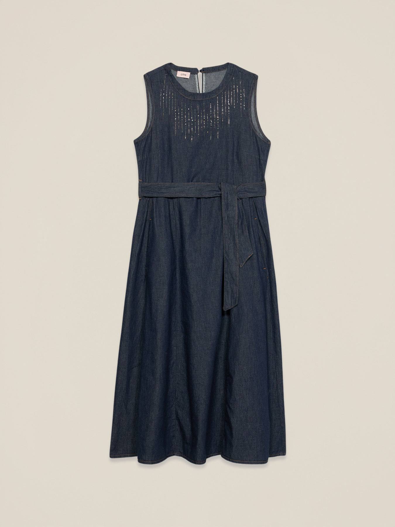 Rochie lungă din denim cu micro cristale image number 4