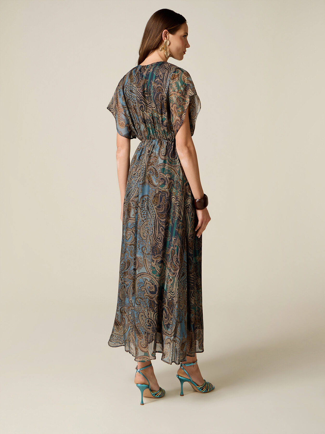 Vestito flare in chiffon misto seta fantasia image number 1