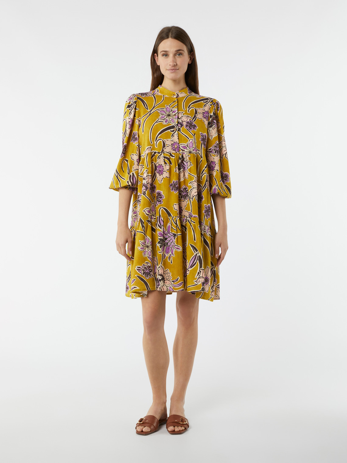 Vestito corto in lino fantasia - Oltre.com