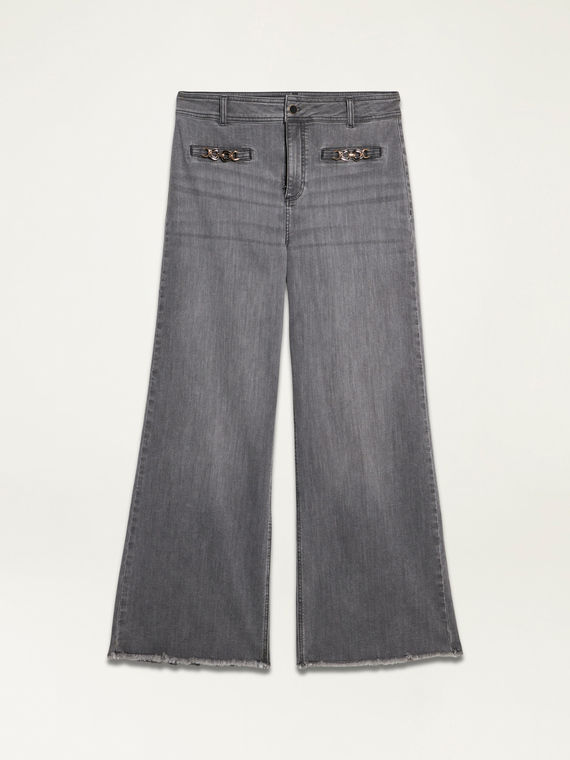 Cropped-Jeans mit weitem Bein und grauer Waschung
