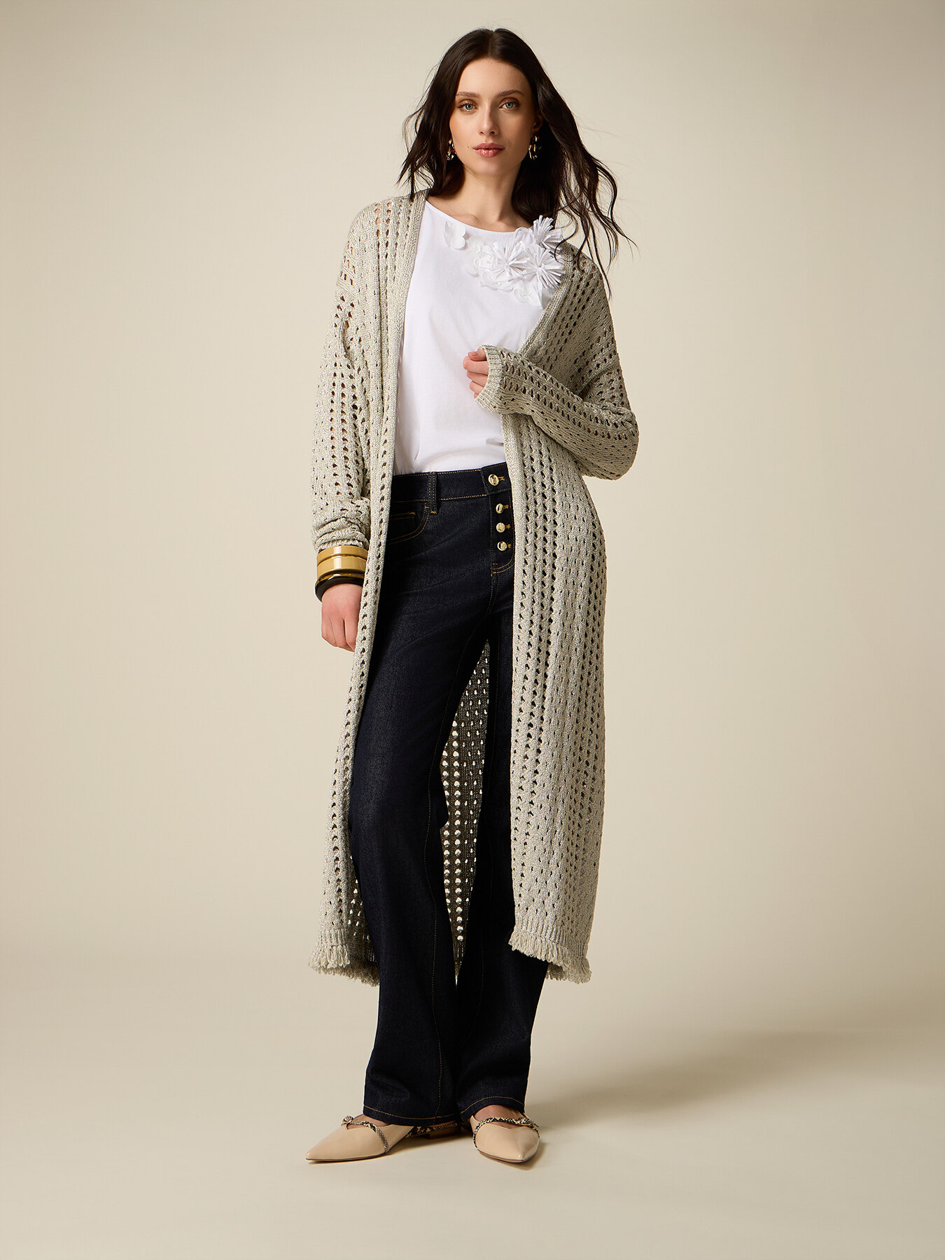 Maxi cardigan lurex ajour&eacute; image number 0