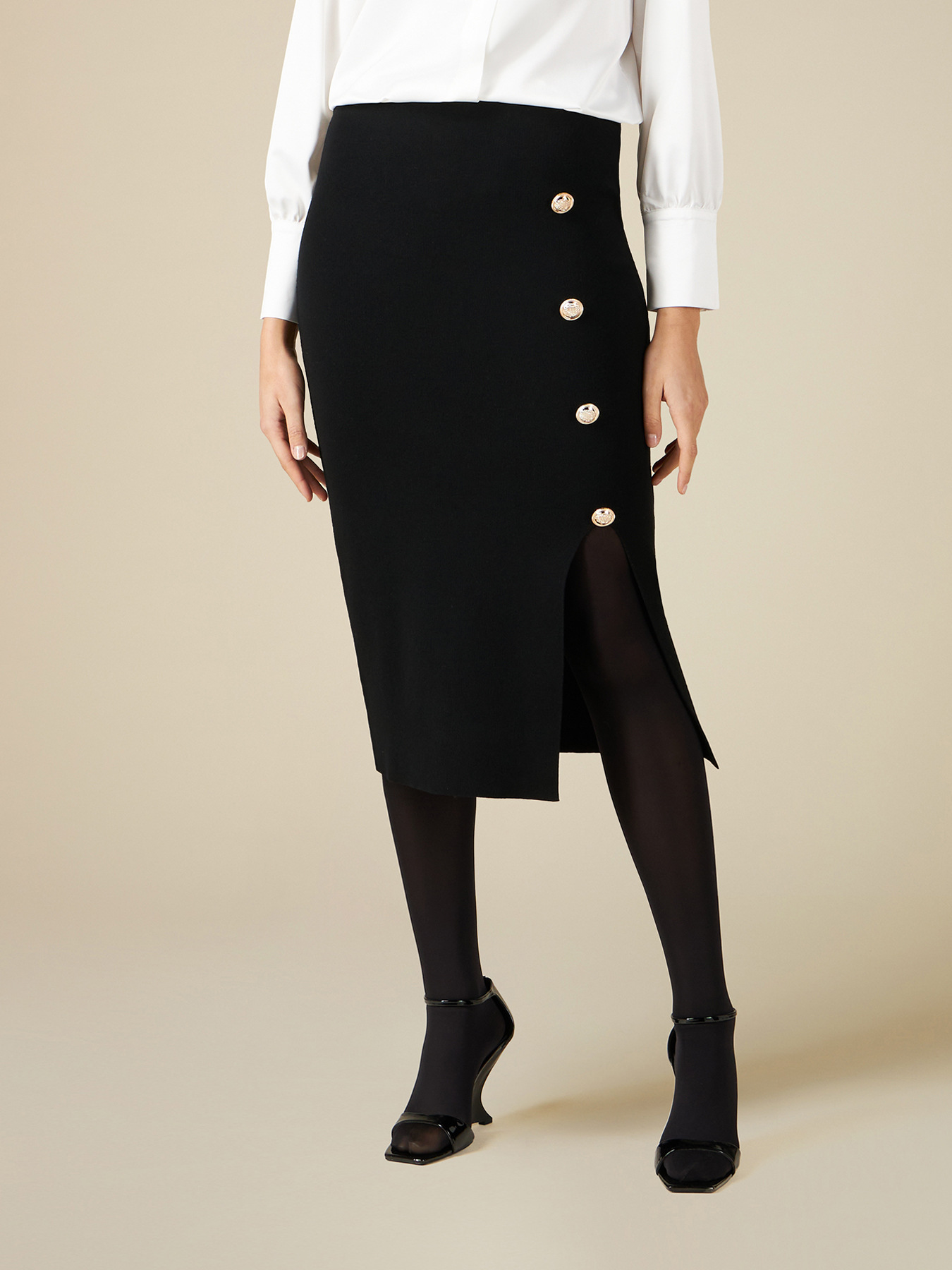 Etuirock aus Strick mit Schlitz und Kn&ouml;pfen image number 3