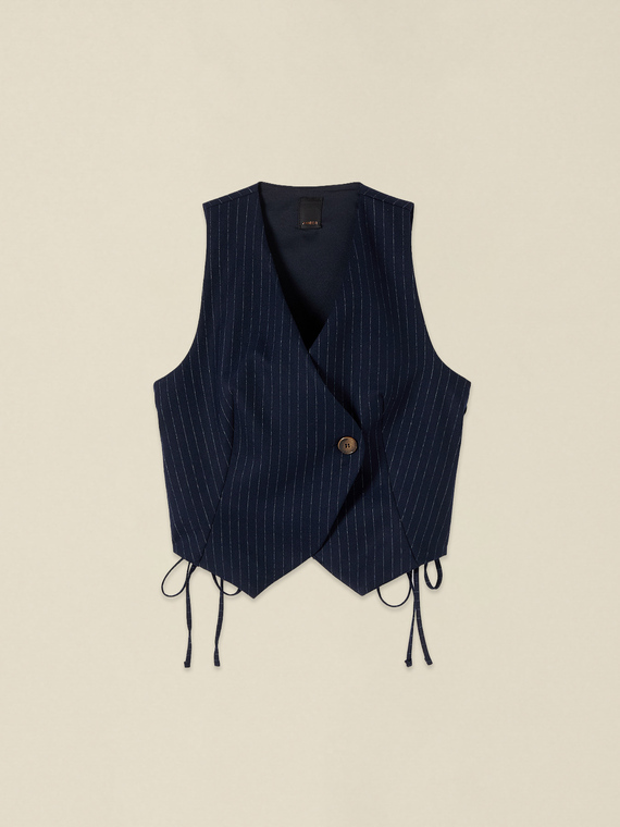 Gilet court &agrave; rayures avec rubans