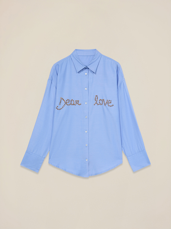 Shirt with jewel embroidered lettering