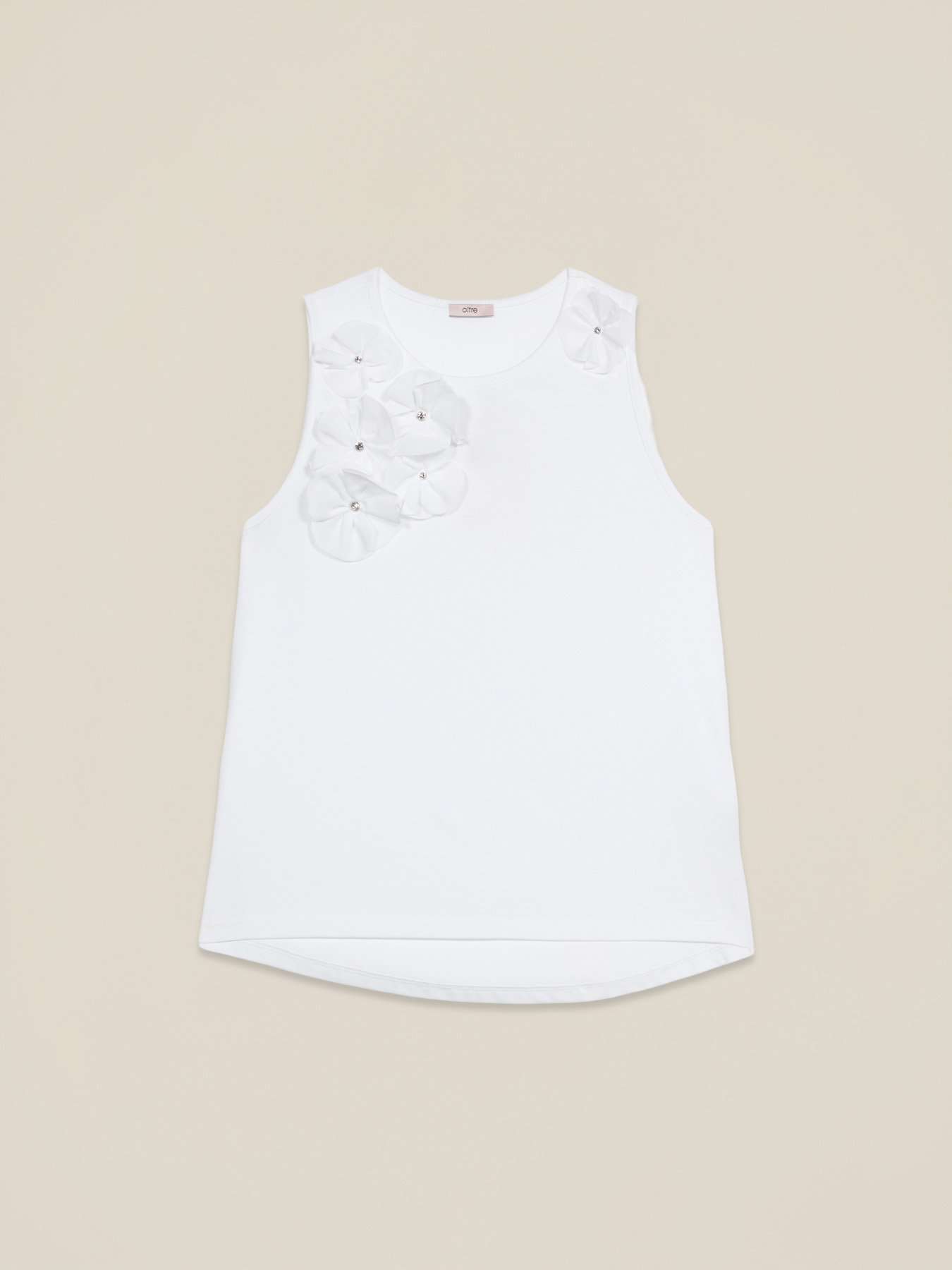 Top in jersey con applicazioni floreali image number 3