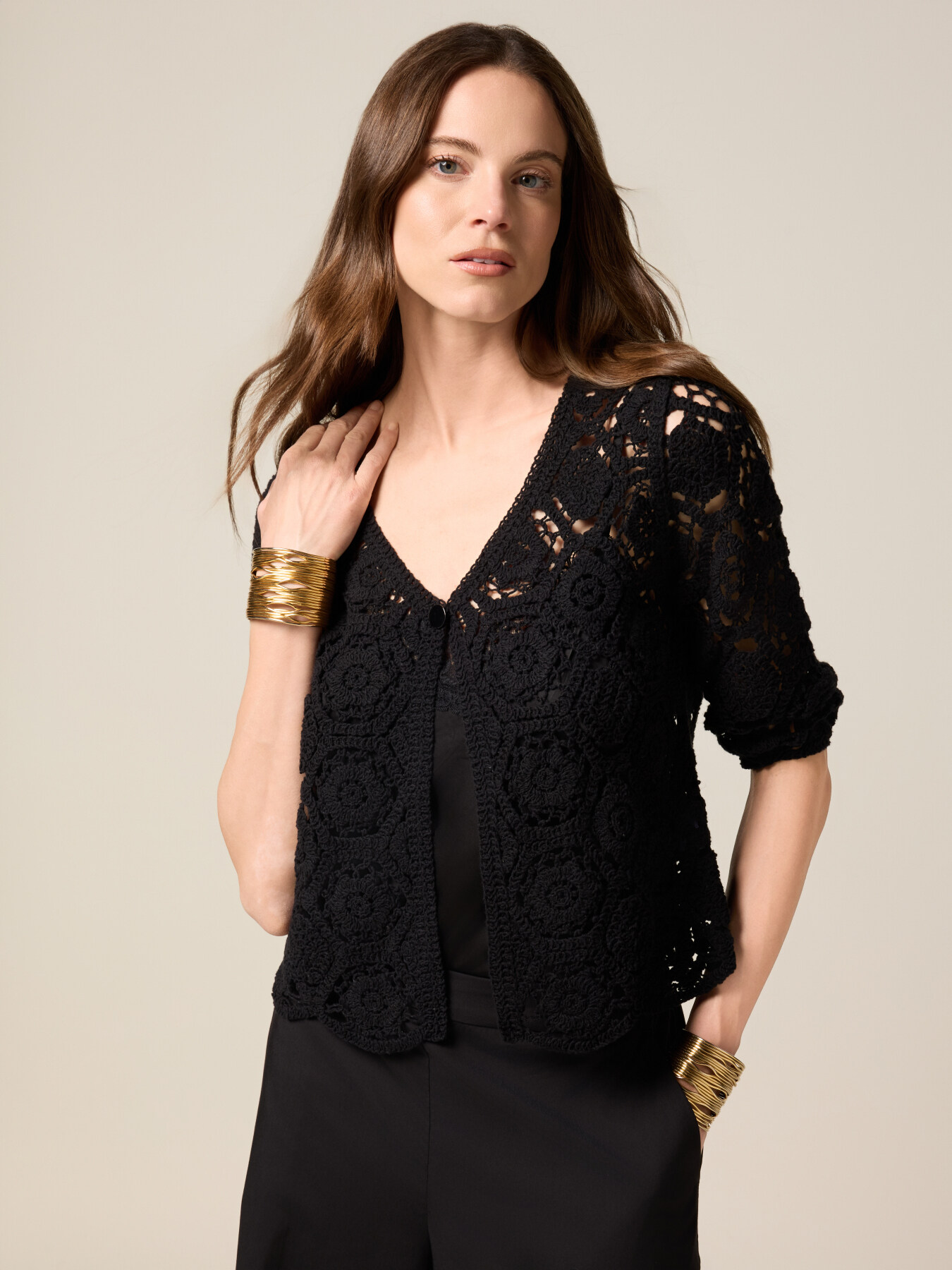 Openwork knit cardigan image number 0