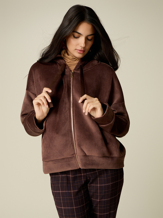 Open cardigan in chenille and scuba fabric