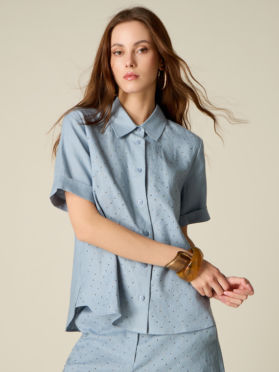 Camicia in lino con cristalli