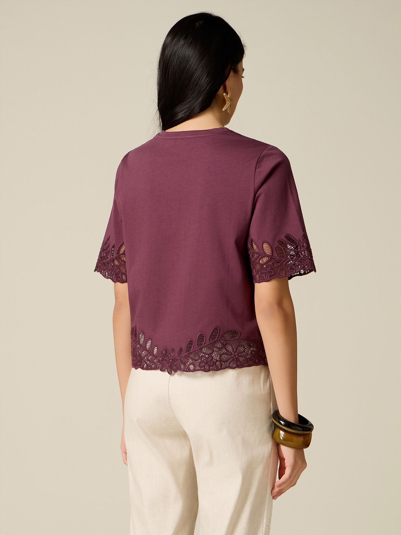 T-Shirt aus Baumwolle mit Makramee-Details image number 1