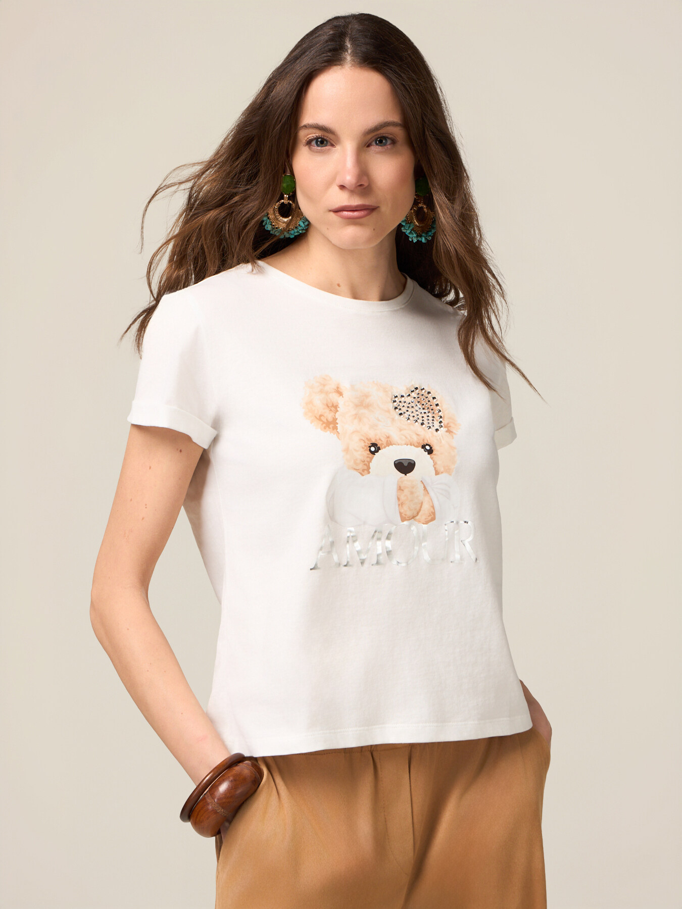 T-shirt in cotone con stampa e applicazioni image number 0