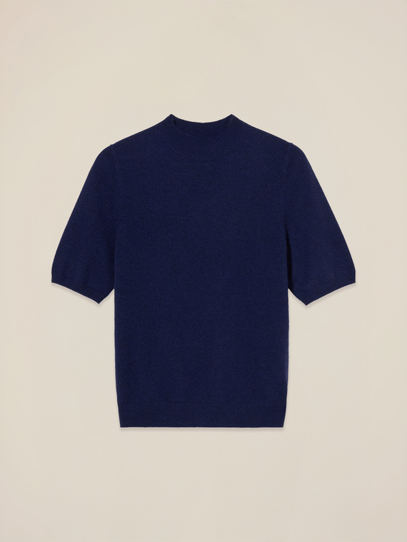 Short-sleeve cashmere mock neck sweater