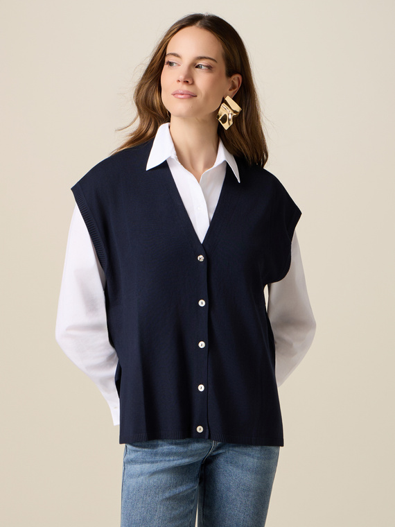 Sleeveless viscose blend cardigan